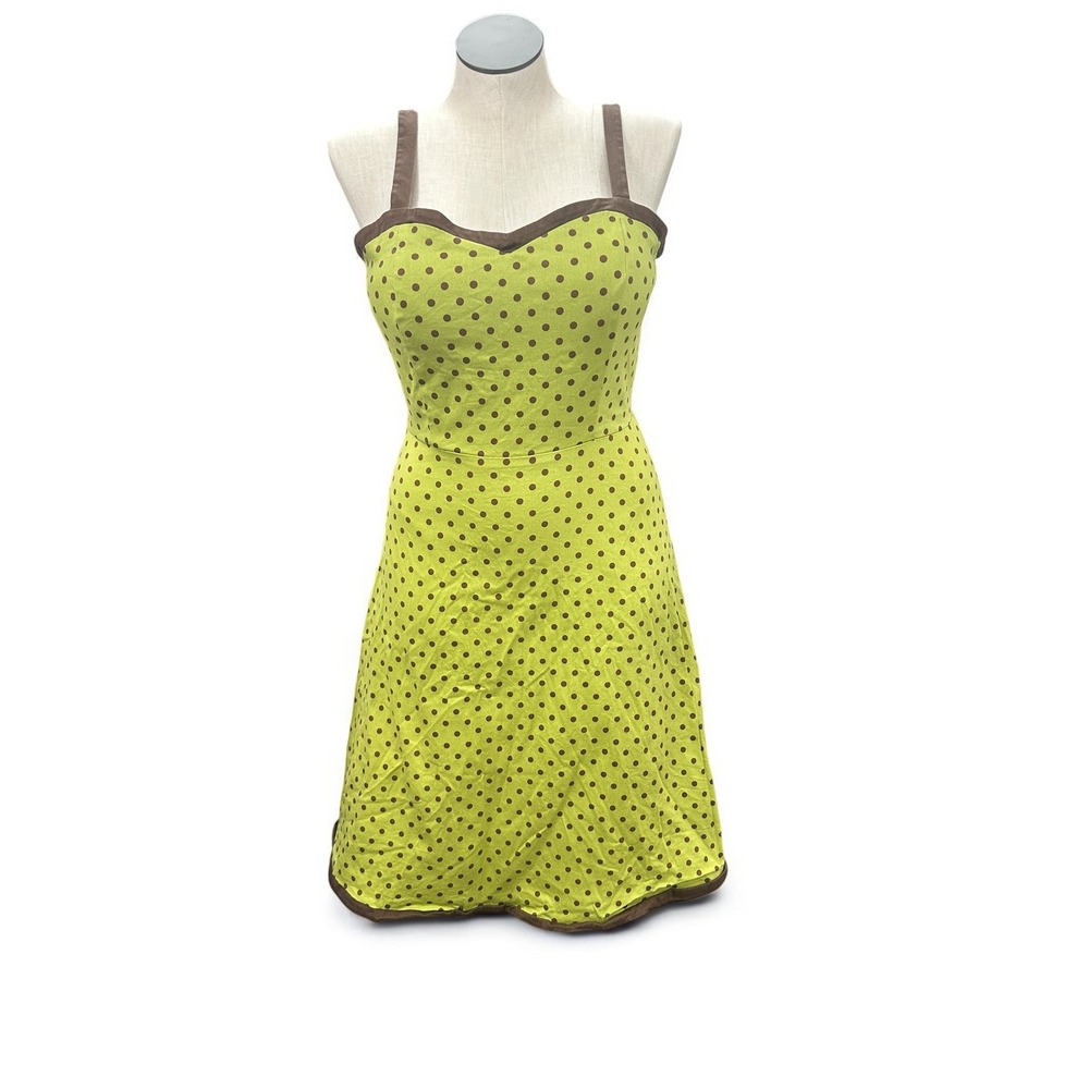 Kim Rogers Sleeveless Polka‎ Dot Dress Knee Length Green Brown Ruched Back Sz 10 - Picture 3 of 8